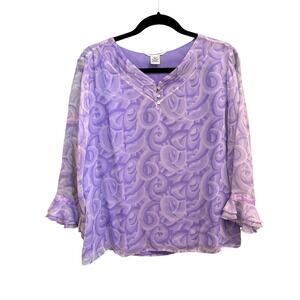 Richard Malcolm Purple Swirl Print Silk Blend Top Blouse Size L‎